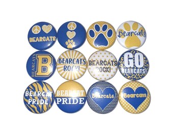 Bearcat Magnet, Royal Blue, Yellow, 1", 1.25", 1.5", 2.25", Button Magnet, Bearcat Theme, Bearcat Decor, Blue Bearcat, Yellow Bearcat, SM023