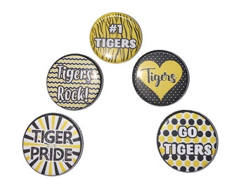 Tiger Magnet, 1", 1.25", Button Magnet, Black, Yellow, Tiger Theme, Tiger Decor, Yellow Paw, Paw, SM019