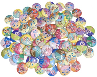 Music Notes, 1", 1.25", 1.5", 2.25", Button, Music Button, Treble Cleff, Music Note, Music Staff, Flatback, Pinback, Pin, Badge, MB012