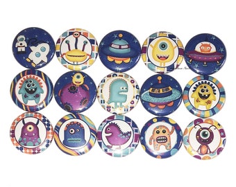 Alien Magnet, Space Ship Magnet, 1", 1.25", 1.5", Button Magnet, Alien Party Favor, Alien, Space Ship Theme, Space Ship, Space Theme, ZP001