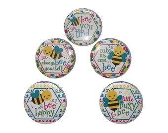 Bee Magnet, Yellow, Black, 1", 1.25", 1.5", 2.25", Button Magnet, Bee, Bee Theme, Bee Decor, Bee Party Favor, Bee Birthday, Bee Gift, B008