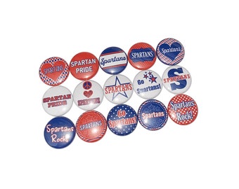 Spartan, Blue, Red, 1", 1.25", Button, Spartan Theme, Spartan Decor, Party Favor, Flatback, Pinback, Pin, Badge, SM030