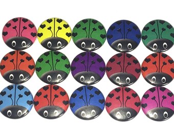 Ladybug Magnet, Hearts, 1", 1.25", Button Magnet, Ladybug, Red Ladybug, Blue Ladybug, Green Ladybug, Party Favor, Purple Ladybug, Bug, B009