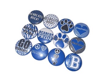 Bearcats, Blue, White, Black, 1", 1.25", 1.5", 2.25", Button, Bearcat Theme, Bearcat Decor, Black Paw, Party Favor, Flatback, Pinback, SM029