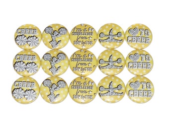 Yellow Cheer, Cheer Magnet, 1", 1.25", 1.5", Button Magnet, Cheer Theme, Cheer Decor, Cheerleading, Cheer Gift, Cheer Birthday, Pom, CD022