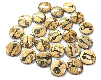 Key, 1", 1.25", 1.5", 2.25", Button, Key Decor, Key Theme, Party Favor, Skeleton Key, Old Key, Key Flatback, Pinback, Pin, Badge, HI003