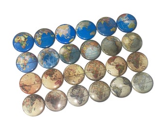Globes, 1", 1.25", 1.5", 2.25", Button, World Travel, Globe Decor, Earth, Travel, Map, Party Favor, Flatback, Pinback, Pin, Badge, DI003
