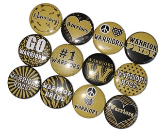 Warrior, Black, Gold, 1", 1.25", 1.5", 2.25", Button, Warrior Theme, Warrior Flatback, Warrior Pinback, SM053