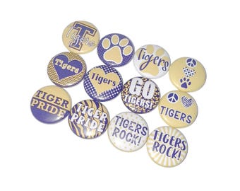 Tiger, Purple, Yellow, 1", 1.25", 1.5", 2.25", Button, Tiger Theme, Flatback, Pinback, Badge, SM021