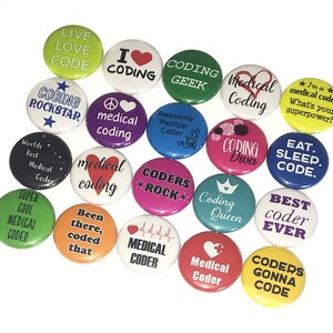 Medical Coding, 1", 1.25", 1.5", Button, Medical Coder, Coding Theme, Coding Decor, Medical Theme, Medical Decor, Flatback, Pinback, MP017