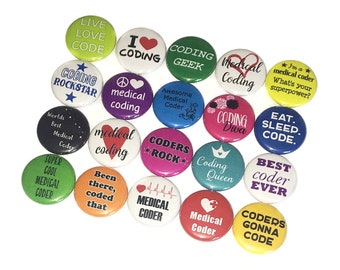 Medical Coding, 1", 1.25", 1.5", Button, Medical Coder, Coding Theme, Coding Decor, Medical Theme, Medical Decor, Flatback, Pinback, MP017