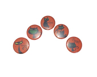 Cat, Halloween, 1", 1.25", Button, Cat Theme, Halloween Theme, Halloween Decor, Halloween Flatback, Halloween Pinback, Cat Badge, H017