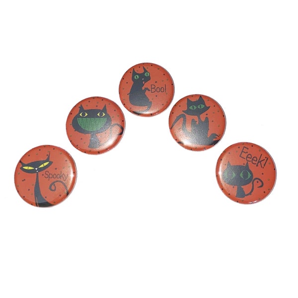 Cat, Halloween, 1", 1.25", Button, Cat Theme, Halloween Theme, Halloween Decor, Halloween Flatback, Halloween Pinback, Cat Badge, H017