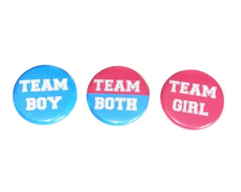 Gender Reveal, Twins, Blue, Dark Pink, 1.25", 1.5", 2.25", Pinback Button, Boy, Girl, Team Both, Twin Reveal, Sky Blue, VB138, VB092, VB416