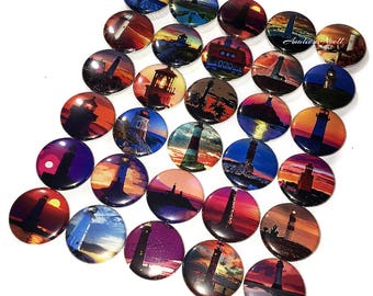 Light House Magnet, 1", 1.25", 1.5", 2.25", Button Magnet, Light House Theme, Light House Decor, Lighthouse, Sunset, Sunset Theme, TS015