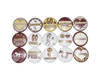 Mustang Magnet, Maroon, Gold, 1", 1.25", Button Magnet, Maroon, Gold, Mustang Theme, Mustang Decor, SM013