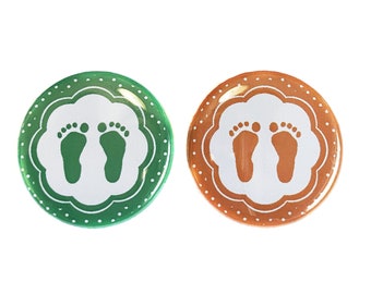 Baby Feet, Fall Reveal, Green, Orange, 1.25", 1.5", 2.25", Pinback Button, Girl or Boy, Pregnancy, Baby Reveal, Baby Vote, VB483, VB092