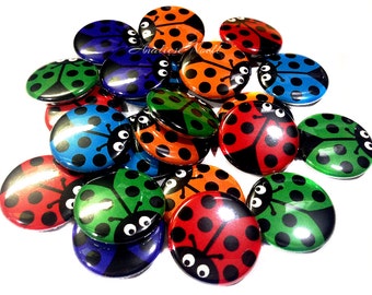 Ladybug, 1", 1.25", Button, Lady Bug Pin, Ladybug Pinback, Ladybug Flatback, Ladybug Party Favor, Purple Ladybug, Red Ladybug, Bug, B005