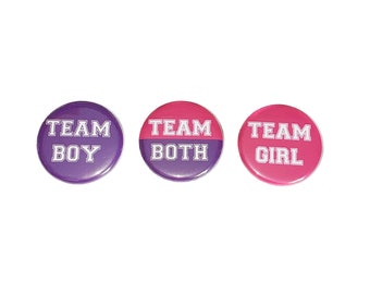 Gender Reveal, Twins, Purple, Dark Pink, 1.25", 1.5", 2.25", Pinback Button, Boy, Girl, Team Both, Twin Reveal, VB114, VB092, VB430