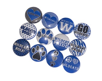 Wildcat Magnet, Royal Blue, Black, White, 1", 1.25", 1.5", 2.25", Button Magnet, Wildcat Theme, Wildcat Decor, Wildcats, SM079