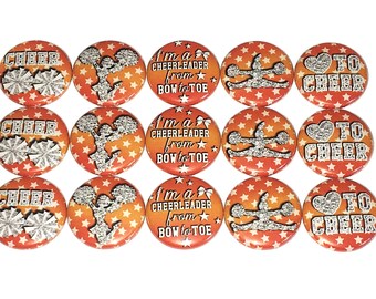 Orange Cheer, Cheer Magnet, 1", 1.25", 1.5", Button Magnet, Cheer Theme, Cheer Decor, Cheerleading, Cheer Gift, Cheer Birthday, Pom, CD018