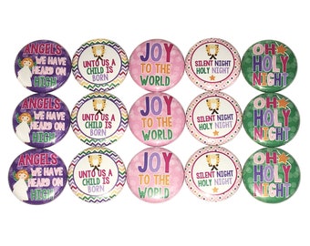 Christmas Magnet, 1", 1.25", 1.5", 2.25", Button Magnet, Holy Night, Christian, Pink Christmas, Purple Christmas, Green Christmas, X022