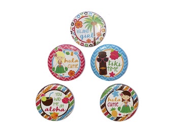 Tiki, Luau, 1", 1.25", 1.5", 2.25", Button, Palm Tree, Luau, Party Favor, Tiki Theme, Luau Decor, Vacation, Flatback, Pinback, Pin, SU006