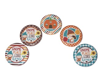 Fall Magnet, Gnomes, 1", 1.25", 1.5", Button Magnet, Fall Theme, Fall Decor, FL004