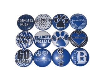 Bearcat Magnet, Blue, White, Black, 1", 1.25", 1.5", 2.25", Button Magnet, Bearcat Theme, Bearcat Decor, Black Paw, SM029