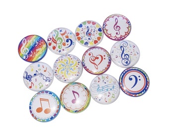 Music, 1", 1.25", 1.5", 2.25", Button, Music Note, Music Theme, Music Decor, Rainbow, Flatback, Pinback, Pin, Badge, Band Theme, MB003