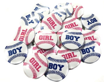 Gender Reveal, Baseball, Blue, Pink, 1.25", 1.5", 2.25", Pinback Button, Boy or Girl, Baby Reveal, Baseball Baby Shower, Vote, VB142, VB079