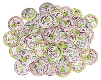 Frogs, 1", 1.25", 1.5", Button, Valentine's Day, Kiss, Love, Frog Gift, Frog Party Favor, Frog Theme, Flatback, Pinback, Pin, Badge, V004
