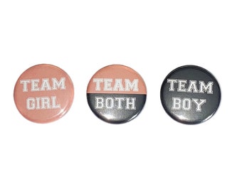 Gender Reveal, Twins, Coral, Black, 1.25", 1.5", 2.25", Pinback Button, Team Both, Reveal, Twin Reveal, Boy or Girl, VB150, VB151, VB421