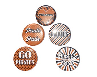 Pirates, Orange, Black, 1", 1.25", Button, Pirate Theme, Flatback, Pinback, Badge, SM040
