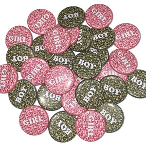 Camo, Gender Reveal, Pink, Green, 1.25&quot;, 1.5&quot;, 2.25&quot;, Pinback Button, Baby Shower, Baby Reveal, Camo Baby Shower, Boy or Girl, VB469, VB470