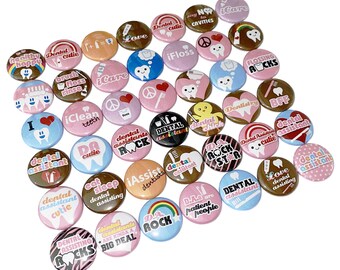 Dental, 1", 1.25", Button, Dentist, Dental Assistant, Tooth, Teeth, Dental Care, Floss, Brown, Pink, Blue, Flatback, Pinback, DT002