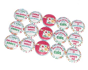 Oklahoma, 1", 1.25", 1.5", 2.25", Button, Oklahoma Theme, Oklahoma Decor, Party Favor, Craft Supply, Flatback, Pinback, Pin, Badge, TS022