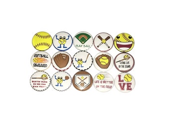 Softball Magnet, 1", 1.25", 1.5", 2.25", Button, Softball Theme, Softball Decor, Reward, Incentive, Birthday, Gift, Ball, Party Favor, SE038