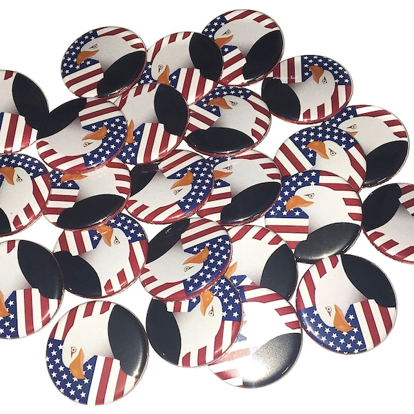 Bald Eagle, 1", 1.25", Button, Eagle, Bald Eagle Theme, American Flag, American, Patriotic, America, USA, Flatback, Pinback, Badge, PC001