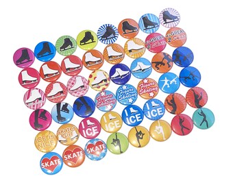 Ice Skating, Figure Skate, 1", 1.25", 1.5", 2.25", Button, Black Ice Skate, Ice Skate, Party Favor, Ice Skater, Flatback, Pinback, SK001