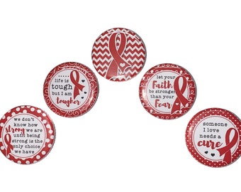 Red Ribbon Magnet, 1", 1.25", 1.5", 2.25", Button Magnet, Cancer Awareness, Drug Abuse, Aids, Red Ribbon, Red Cancer Ribbon, CA019
