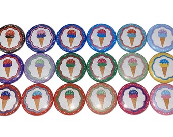 Ice Cream Magnet, 1", 1.25", 1.5", 2.25", Button Magnet, Ice Cream Decor, Ice Cream Theme, Ice Cream Party Favor, Ice Cream, FD053