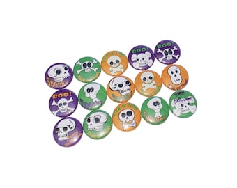 Halloween, Spooky, Skull, 1", 1.25", Button, Halloween Button, Halloween Pin, Green, Orange, Purple, Party Favor, Halloween Decor, H003