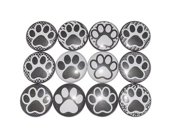 Paw Magnet, Black, White, 1", 1.25", 1.5", 2.25", Button Magnet, Black Paw, White Paw, School Spirit, Team Spirit, School Pride, PP017