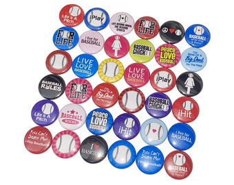 Baseball, 1", 1.25", 1.5", 2.25", Button, Baseball Theme, Baseball Decor, Party Favor, Baseball Flatback, Baseball Pinback, Badge, SE043