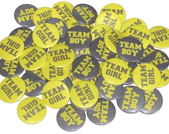 Gender Reveal, Yellow, Gray, 1.25", 1.5", 2.25", Pinback Button, Baby Shower, Team Boy, Team Girl, Baby Reveal, Reveal Shower, VB115, VB153