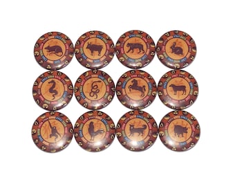 Chinese Zodiac Magnet, 1", 1.25", 1.5", 2.25", Button Magnet, Zodiac Decor, Zodiac Decor, Zodiac Magnet, Astrology, Horoscope, Magnet, ZP012