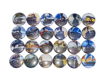 Train Magnet, 1", 1.25", 1.5", 2.25", Button Magnet, Snow, Travel, Steam Train, Train Smoke, Transportation, Black Train, Magnet, VT005