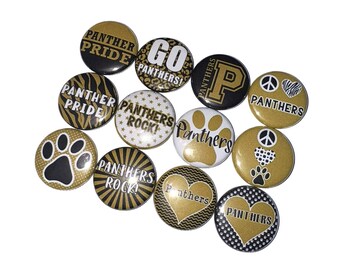 Panther, Gold, Black, 1", 1.25", 1.5", 2.25", Button, Panther Theme, Panther Flatback, Panther Pinback, Badge, SM096