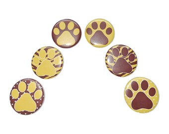 Paw, Maroon, Yellow, 1", 1.25", 1.5", Button, Paw Prints, Paw Buttons, Animal Prints, Animal Paws, Paw Flatback, Paw Pinback, PP023